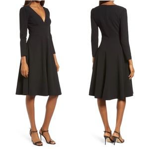 Dress the Population Catrine Fit & Flare Stretch Crepe Midi Dress in Navy XS